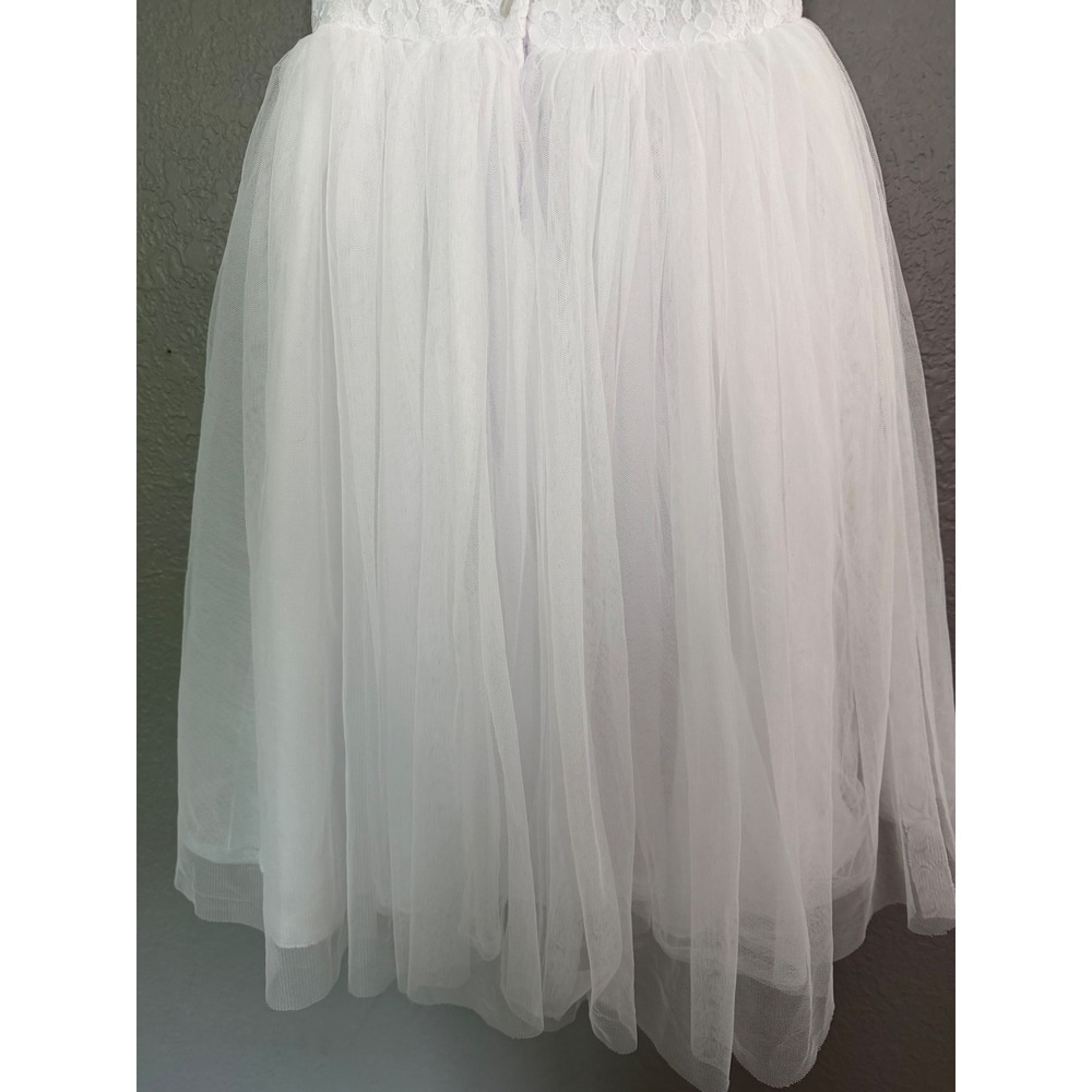 Davids Bridal Girls White Lace and Tulle Flower Girl Dress Size 5 Formal Wedding - Picture 4 of 6